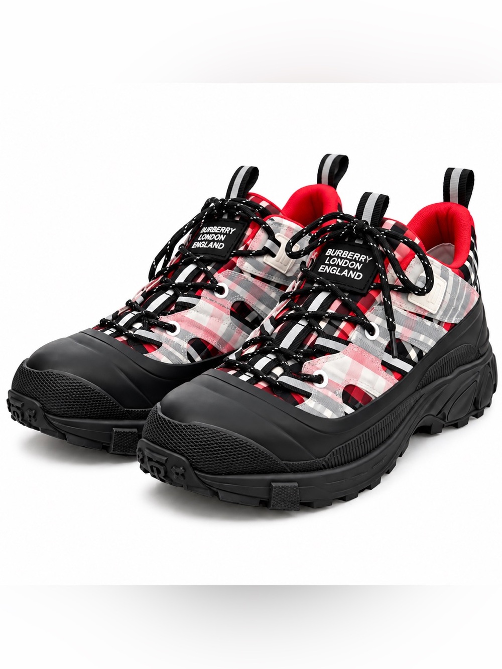 Burberry Men’s Check Arthur Sneakers Size 45 / US 12 Black Red Chunky Trainers